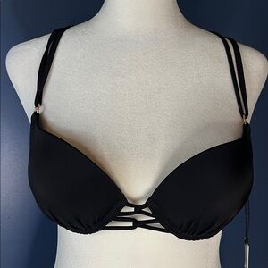 Shade & Shore, bikini top, 32B, black, NWT, push up style, criss cross strappy